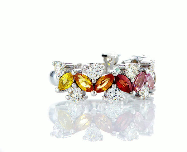 Round Cut Diamond & Rainbow Marquises Band