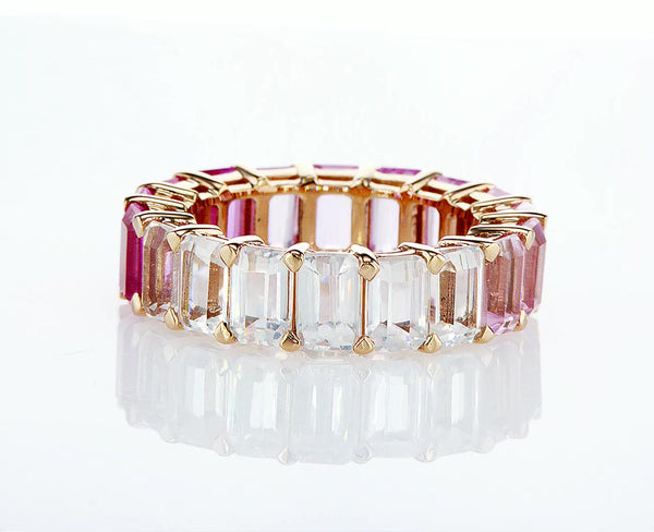 Emerald Cut Pink Topaz Eternity Band