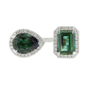 Green Emerald & Pear , You and me ring