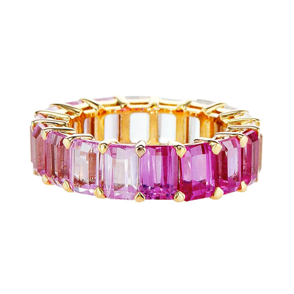 Emerald Cut Pink Topaz Eternity Band