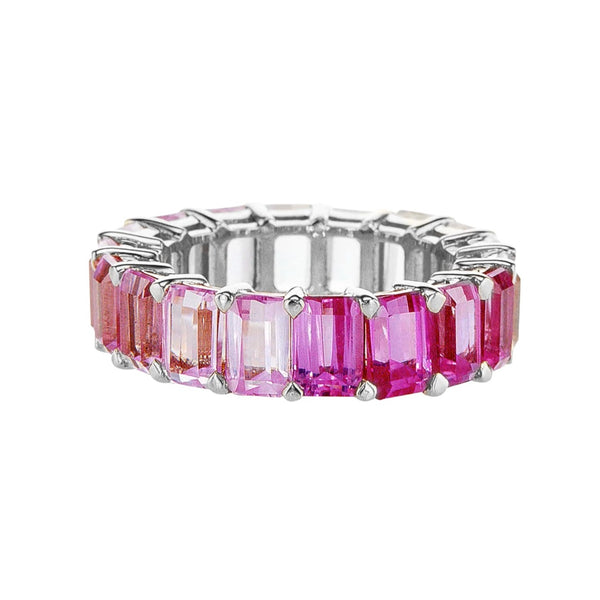 Emerald Cut Pink Topaz Eternity Band