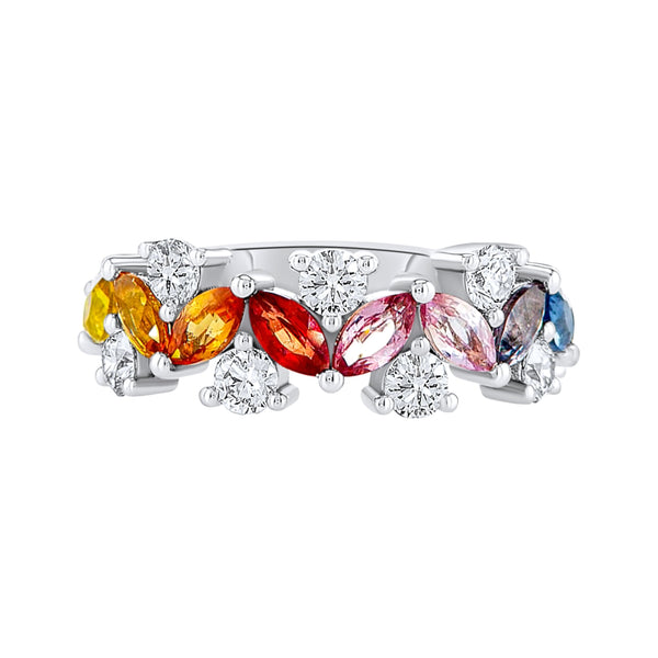 Round Cut Diamond & Rainbow Marquises Band