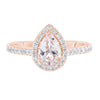 Pink pear morganite with diamond halo ring