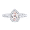 Pink pear morganite with diamond halo ring
