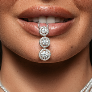 3 Halo Round Cut Diamond Necklace