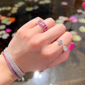 Rainbow Emerald & Pear Eternity Band
