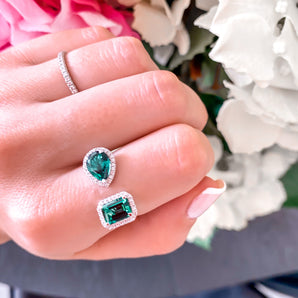 Green Emerald & Pear , You and me ring