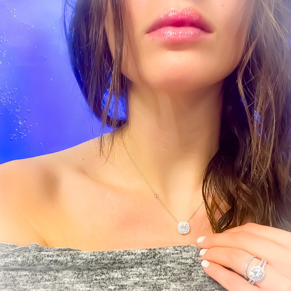 Cushion double halo diamond necklace