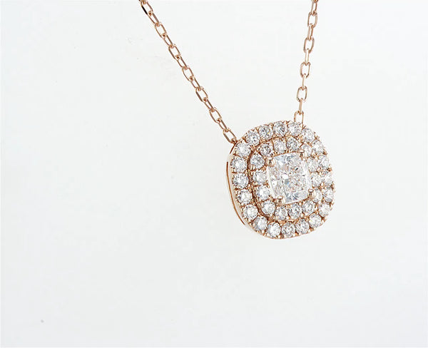 Cushion double halo diamond necklace
