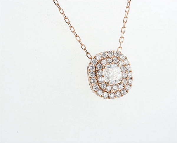 Cushion double halo diamond necklace