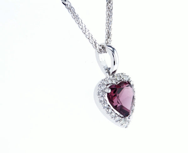 Red Heart Cut Diamond Halo Necklace