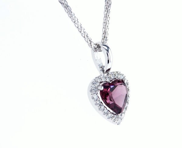 Red Heart Cut Diamond Halo Necklace