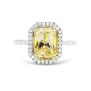 Radiant cut sunshine yellow sapphire ring