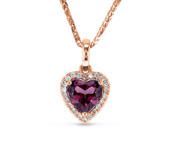 Red Heart Cut Diamond Halo Necklace