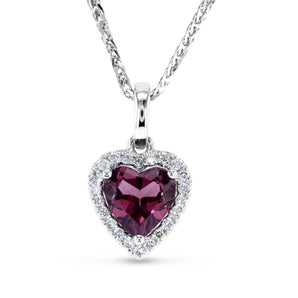 Red Heart Cut Diamond Halo Necklace