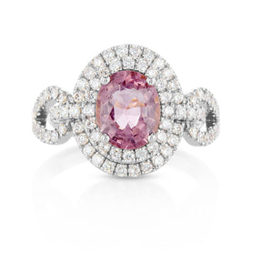 Oval cut Pink Diamond & Double Halo Ring