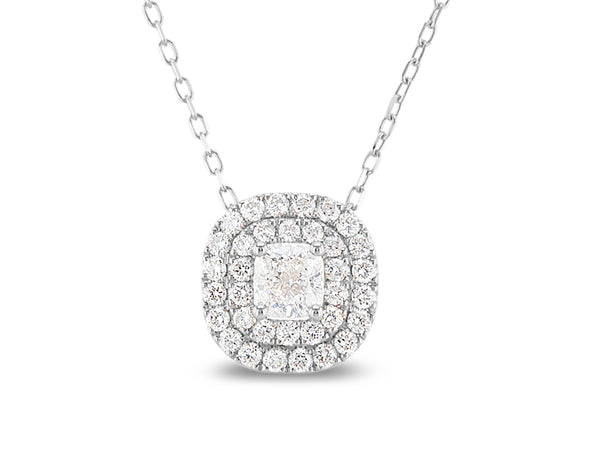 Cushion double halo diamond necklace