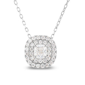 Cushion double halo diamond necklace