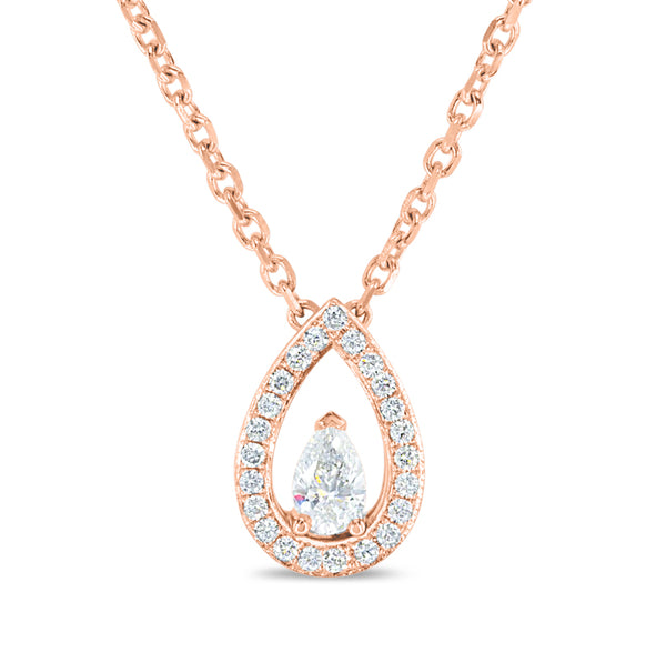 Floating Pear with Diamond Halo Necklace