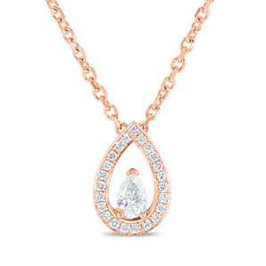 Floating Pear with Diamond Halo Necklace