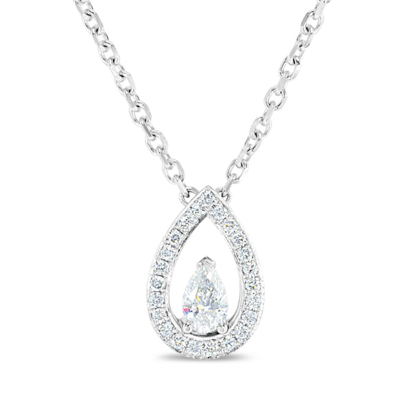 Floating Pear with Diamond Halo Necklace