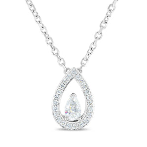 Floating Pear with Diamond Halo Necklace