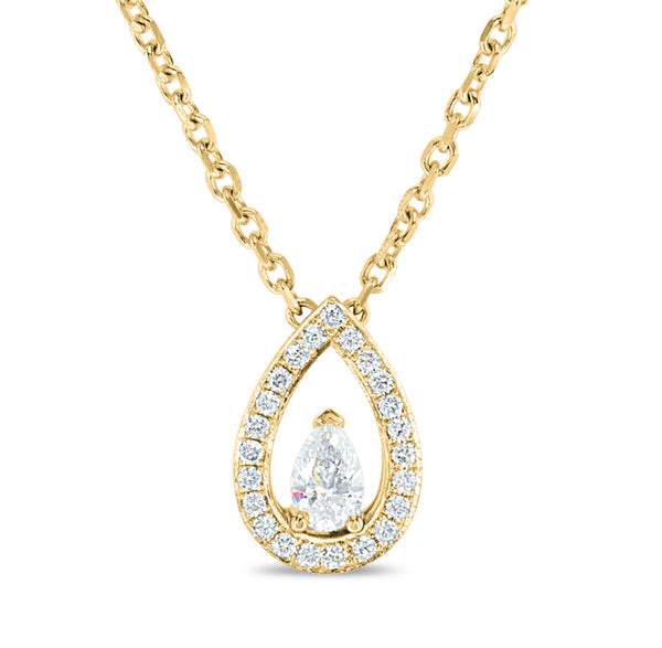 Floating Pear with Diamond Halo Necklace