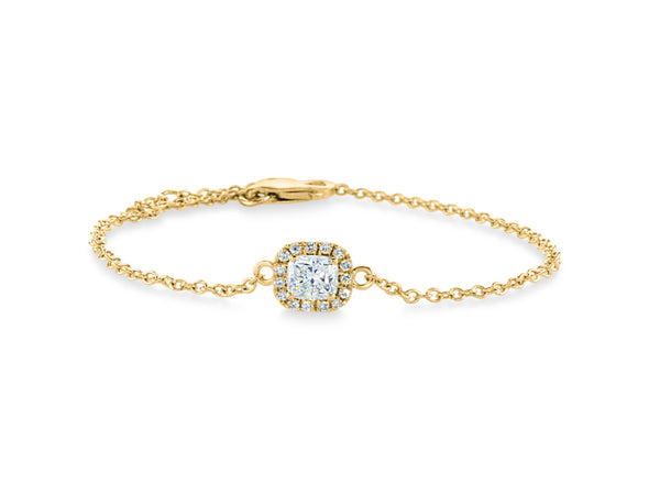 Cushion cut with a diamond halo bracelet