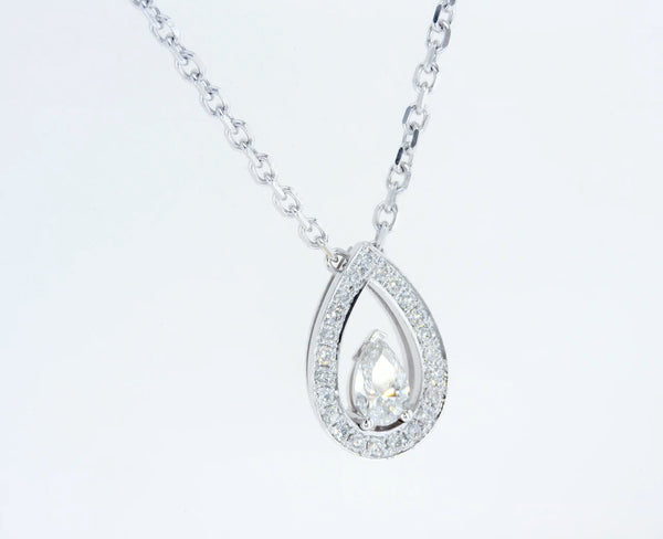 Floating Pear with Diamond Halo Necklace