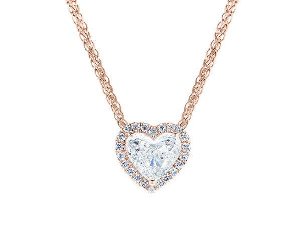 Heart Cut Diamond Halo Necklace
