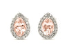 Pink Pear Cut Morganite with Diamond Halo Earrings